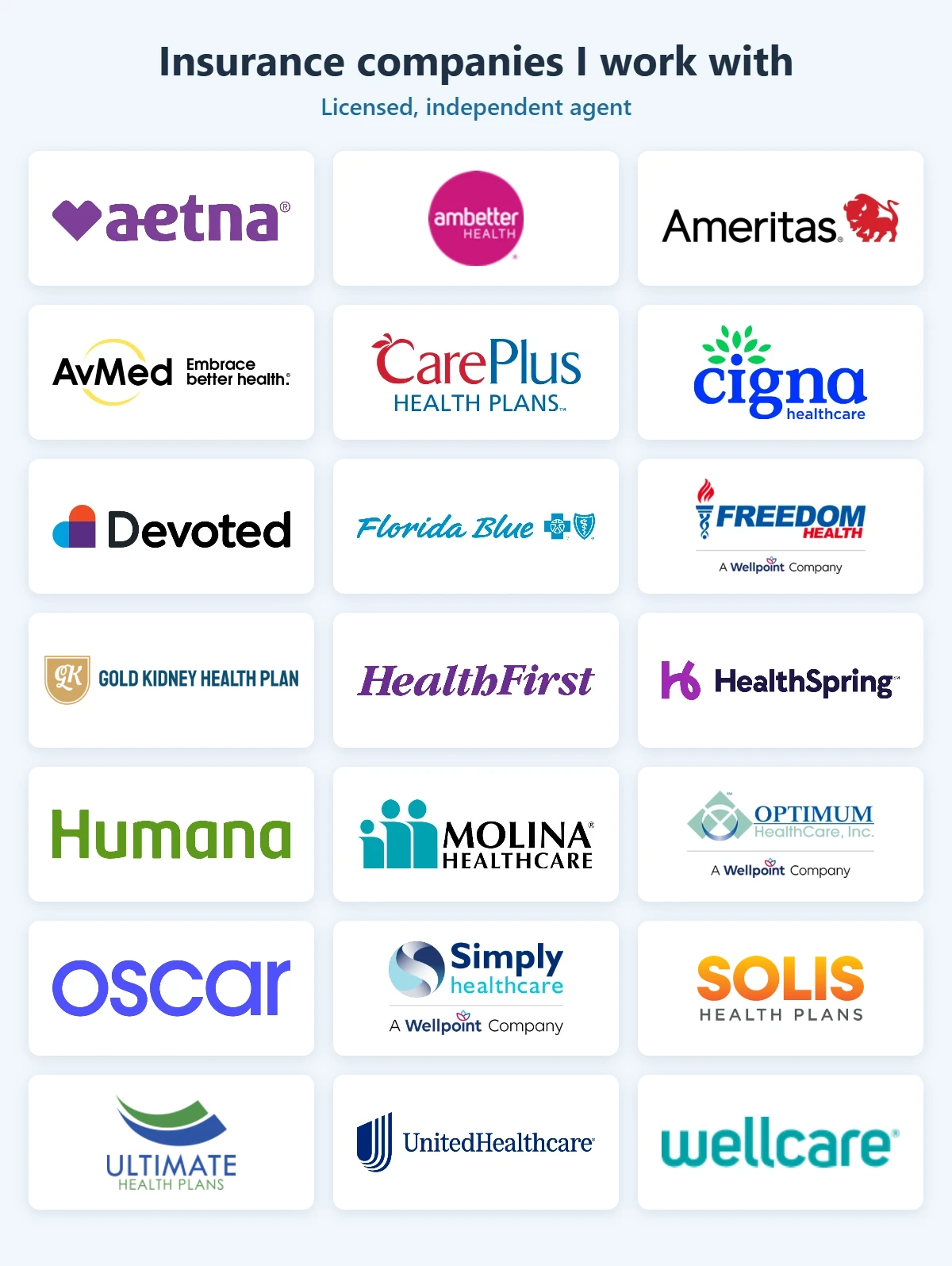 Insurance companies Ankur Mehta works with: Aetna, Ambetter, Ameritas, AvMed, CarePlus, Cigna, Devoted Health, Florida Blue, Freedom Health, Gold Kidney Health Plan, Health First, HealthSpring, Humana, Molina Healthcare, Optimum HealthCare, Oscar, Simply Healthcare, Solis Health Plans, Ultimate Health Plans, UnitedHealthcare and Wellcare