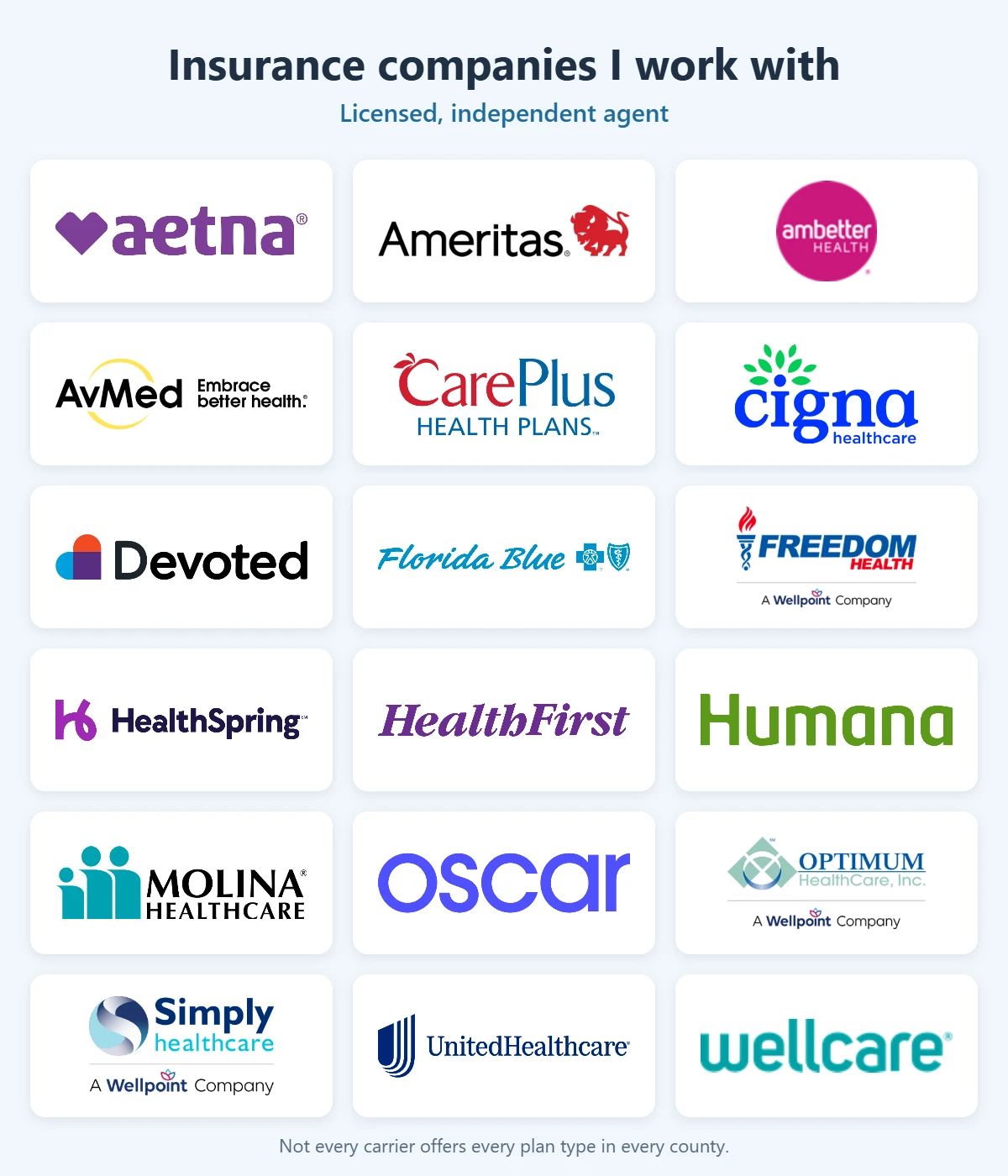 Insurance companies Ankur Mehta works with: Aetna, Ameritas, Ambetter, AvMed, CarePlus, Cigna, Devoted Health, Florida Blue, Freedom Health, HealthSpring, Health First, Humana, Molina Healthcare, Oscar, Optimum HealthCare, Simply Healthcare, UnitedHealthcare and Wellcare